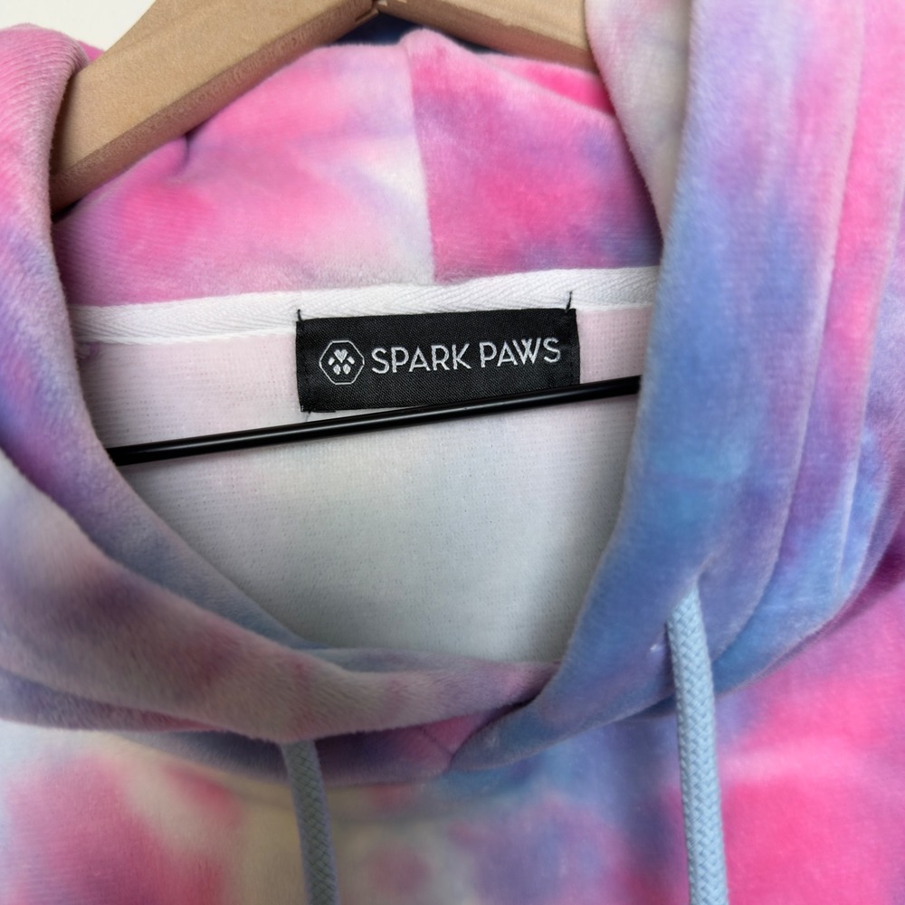 Spark Paws Human Hoodie Sweater Medium Pink Blue Tie Dye Velour Cotton Candy - Picture 3 of 10